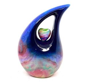 Urna Funeraria Esmaltada con Forma de Lágrima y Corazón con Imagen de Flor, para Cenizas de Adultos, 200 Pulgadas Cúbicas, Ecológica y Duradera - Product Image 1