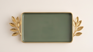 Premium Enamel Makeup <b>Vanity</b> <b>Tray</b> Decorative Perfume Organizer Gold Leaf Handle Rectangular Serving <b>Tray</b> For Home Kitchen Decor - Product Image 4