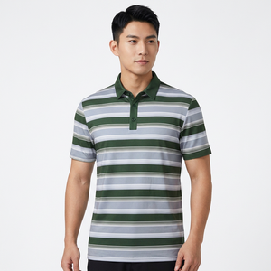 Polo en tricot pour homme, manches courtes, coupe classique, vert, gris, blanc, à motifs, col classique - Product Image 3