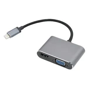 סוג C כדי HDMI VGA הכפול צג ספליטר USB-C מתאם