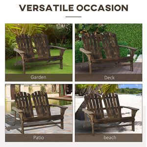 Divanetto Adirondack per Patio, Design Ergonomico, Panca in Legno con Vernice Protettiva, Sedia a Sdraio con Schienale Piatto in Marrone - Product Image 4