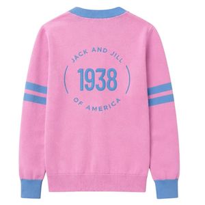 เสื้อคาร์ดิแกนเด็กผู้หญิงสีชมพูฟ้าติดกระดุมด้านหน้า แขนยาว คอวี ลายทางตัดกัน ถักนิตติ้ง มีกระเป๋า สไตล์ลำลอง แฟชั่นสำหรับไปโรงเรียน - Product Image 3