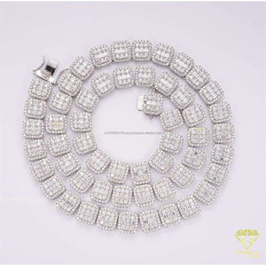 Collar de diamantes cultivados en laboratorio de lujo, cadena de eslabones cuadrados de plata de ley 925 para mujer, proveedores de joyería y moda al por mayor - Product Image 4
