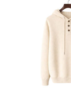 Sweat-shirt personnalisé pour homme en tricot beige, col à trois boutons, mélange de coton doux, chaud, décontracté, hiver, sur mesure OEM - Product Image 3