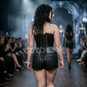 Corset en cuir noir à armatures en acier avec fermeture à fermoir pivotant - Product Image 4