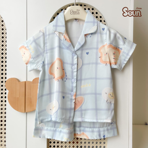 Pijamas de Verano de Manga Corta de Seda Latina para Niños SeunKids, Ropa de Dormir Informal, Suave y Ligera, Hecha en Vietnam - Product Image 4