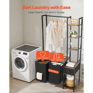 Cesto de Ropa Sucia de 3 Niveles con Colgador de 2 Secciones Independiente, Cestas de Almacenamiento de Ropa Sucia con Cajones y Estante - Product Image 3