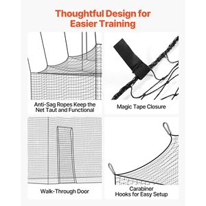 Cage de frappe de baseball portable autoportante 41,7 x 12,8 x 10,1 pieds en HDPE noué 30 plis, équipement d'entraînement automobile - Product Image 5