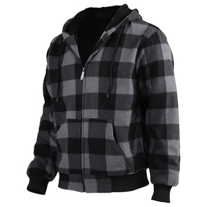 Sweat-shirt en flanelle à capuche à fermeture éclair, motif écossais noir et gris, coupe classique, décontracté, pour l'hiver, prix d'usine - Product Image 2