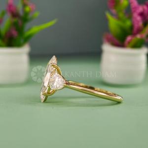 New Design Marquise & Pear Cut <b>Fine</b> Diamond Jewelry Lab Created Diamond <b>Ring</b> in Yellow Gold for Women's from India Supplier - Product Image 5