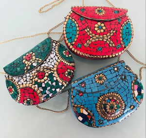 Quality Handicrafts 2026 Hot Selling Women Summer Beach Mosaic Metal Round Hand Handbag <b>Clutch</b> ladies Purse Wholesale Price - Product Image 6