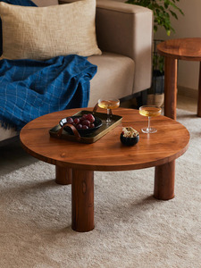 Modern Round Wood Coffee <b>Table</b> Set <b>Nesting</b> Minimalist Living Room Furniture Solid Wood Base - Product Image 3