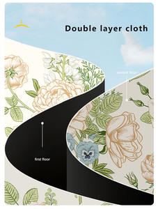 Parapluie manuel pliant en 3 sections en fibre de verre et PET avec poignée en bois, petite taille, résistant au vent et à la pluie, motif imprimé feuilles - Product Image 3