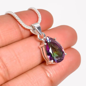 Collier pendentif en topaze mystique, collier en topaze mystique arc-en-ciel taille poire pour femme, bijou fait main, cadeau pour elle - Product Image 4