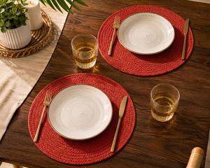 Mantel Individual Redondo de Algodón Tejido Rojo para Decoración de Comedor de Hotel o Restaurante - Product Image 2