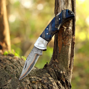 Couteau de survie pliant en acier Damas gravé de qualité supérieure, accents cuivrés, ultra-affûté, durable, édition limitée, OEM, personnalisable - Product Image 5