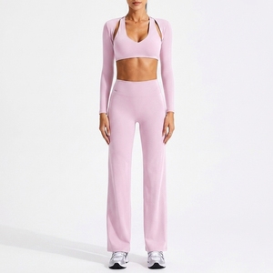 Ropa Deportiva al por Mayor, Conjunto de Yoga Ajustado, Logotipo Personalizado, Alta Elasticidad, Absorbe el Sudor, Conjunto de Yoga de 3 Piezas para Mujer - Product Image 2