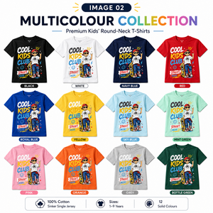 เสื้อยืดคอกลมแขนสั้นผ้าฝ้าย 100% สีสันตามสั่งของ Cool Kids Club สำหรับเด็กผู้ชายอายุ 1-9 ปี สไตล์ลำลองแนวสตรีท ระบายอากาศได้ดี - Product Image 4