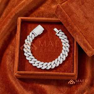 สร้อยข้อมือเงินแท้ 925 แบบ Cuban Link ประดับเพชรโมอิสซาไนต์ สไตล์ฮิปฮอป สร้อยข้อมือแบบโซ่เส้นเล็ก ของขวัญเครื่องประดับสำหรับผู้ชายและผู้หญิง - Product Image 2