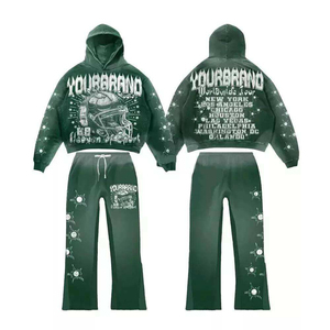 Ensemble survêtement streetwear vintage délavé à l'acide, design personnalisé, 100% coton, logo sérigraphié, sweat à capuche et pantalon de jogging pour homme, fabriqué au Pakistan - Product Image 1