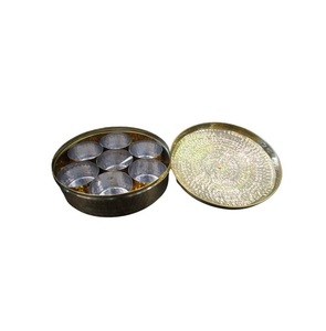 Antique Finish Brass Masala Box With Lid For Traditional <b>Spice</b> <b>Storage</b> And Kitchen Counter Decor - Product Image 3