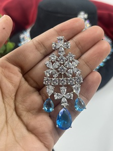 Parure de bijoux en zircon cubique plaqué argent, collier et boucles d'oreilles en zircon bleu taille poire, imitation bijoux de mariage pour femme - Product Image 3