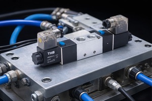 Válvula Solenoide Neumática de Aleación de Aluminio de 5/3 Vías, 1/4 de Pulgada, 5 Puertos, Marca THB - Product Image 3
