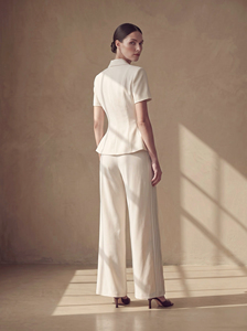 Pantalones Palazzo Elegantes de Oficina para Mujer, de Cintura Alta y Pierna Ancha con Paneles Laterales Plisados, ODM OEM, VESPER - Product Image 3