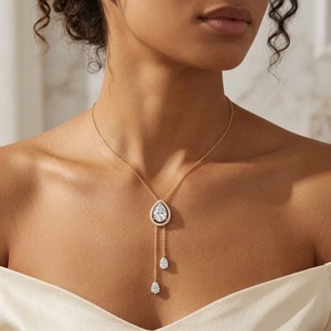 Collar de Oro Puro de 14K con Diamante Cultivado en Laboratorio de 1.45CT en Forma de Pera, con Halo y Cadena Colgante, Elegante Regalo para Novia - Product Image 6