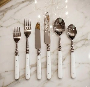 Minimalist Style Green textured resin handle cutlery European style <b>flatware</b> set 3pcs wedding dinnerware set Kitchenware utensil - Product Image 6