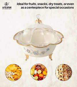 ถาดเสิร์ฟพร้อมฝาครอบใส วัสดุทำจากกระเบื้องโบนไชน่า คุณภาพสูง ดีไซน์หรูหราทันสมัย พร้อมขาตั้งสีทอง - Product Image 4