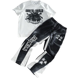 ชุดวอร์มผู้ชาย เสื้อยืดโอเวอร์ไซส์และกางเกงขายาว ชุดลำลอง 2 ชิ้น สกรีนโลโก้ได้ กางเกงจ็อกเกอร์ขากว้าง เสื้อยืดผู้ชาย - Product Image 5