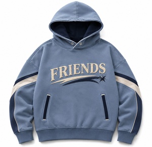Custom Embroidered Solid Washed Hooded Sweatshirt Men's Blue Cotton French Terry Casual Pullover with Pocket Design Winter Wear - Product Image 1