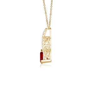 Pendentif en or massif 14 carats de qualité supérieure avec rubis rouge taille trillon certifié IGI et motif tourbillon de diamants, OEM - Product Image 3