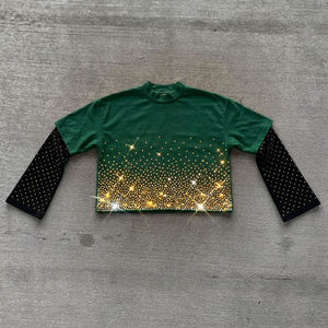 เสื้อยืดแขนยาวสไตล์โกธิคพิมพ์ลายเพชรระยิบระยับสำหรับผู้ชาย รุ่น Rainbow Spray Cropped  ตกแต่งด้วยคริสตัล - Product Image 6