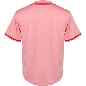 Camiseta de Béisbol Rosa Única con Botones, Transpirable, de Manga Corta, con Ribete en Contraste Rojo, Unisex, Ropa Deportiva Personalizada para Equipos - Product Image 2