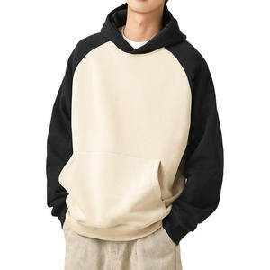 Sweat-shirt à capuche pour homme, rouge et crème, manches raglan, coupe ample, couleur unie, tricoté, pour l'automne, 100% coton - Product Image 5
