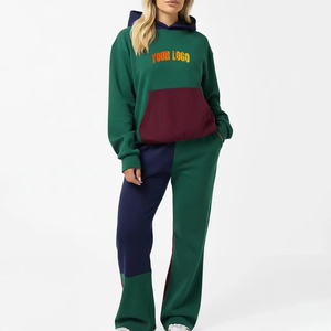 Chándal con Capucha para Mujer, Diseño Color Block, Corte Holgado, 100% Algodón, Ropa Casual de Otoño con Bolsillos Laterales - Product Image 1