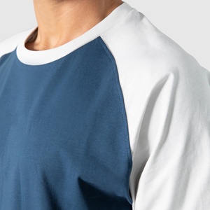 Camiseta en blanco sin etiqueta con cuello grueso de dos tonos para hombre 100% algodón Heavy Ringer manga raglán cuello ligero Patchwork sin etiqueta - Product Image 5