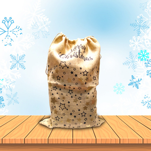 Merry <b>Christmas</b> Eco-Friendly Large Capacity Jute Drawstring Backpack with Star Pattern Reusable <b>Gift</b> <b>Bag</b> Unisex - Product Image 1