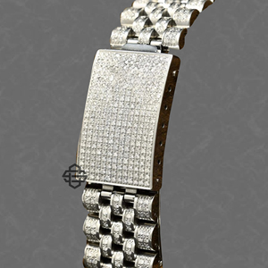 Montre de luxe pour homme en acier inoxydable avec mouvement à quartz, cadran en verre de 20 mm, lunette entièrement sertie de diamants, mouvement ETA - Product Image 3
