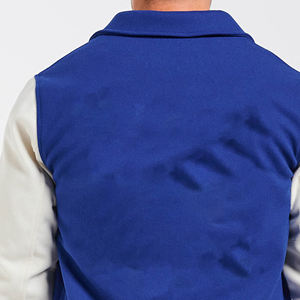 เสื้อแจ็คเก็ตวาร์ซิตี้สีน้ำเงินขาวสำหรับผู้ชาย ผ้าขนสัตว์/โพลีเอสเตอร์ คอปกมีฮู้ด ปักตัวอักษร L สไตล์ไฮสตรีท ทรงปกติ - Product Image 5