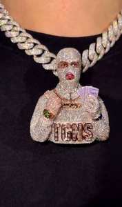 Pendentif personnalisé 3D pour homme en moissanite VVS, style Hip Hop, motif masque facial, motif argent glacé, breloque logo, bijoux Hip Hop - Product Image 2