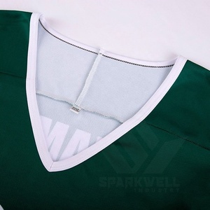 Custom <b>Men's</b> Green White Ice Hockey Jersey Crew Neck Three Quarter Sleeve Sublimated Moisture Wicking Quick Dry Polyester/Cotton - Product Image 3
