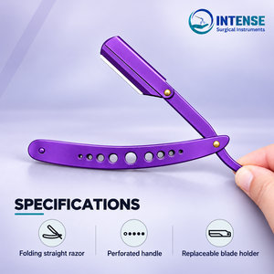 Rasoir professionnel à lame droite noir pliable avec 4 lames de rechange gratuites - Product Image 2