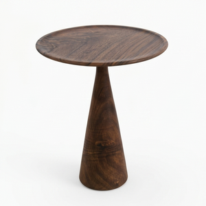 Modern Solid Walnut Wood Side Table Unique Conical Pedestal Design For Minimalist Bedside Nightstand Living Room End Table - Product Image 2