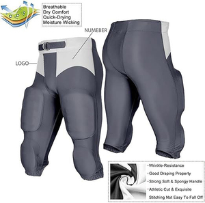 Mens Padded American Football Pants Belt Closure <b>Athletic</b> Fit Color Block Design Breathable Practice Game Sportswear outdoor - Product Image 3