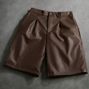 Pantalones Cortos Plegados de Cuero Sintético Marrón Vintage con Diseño Único y Logotipo Personalizado, Último Estilo 2026, Nueva Llegada con el Mejor Diseño para Hombre - Product Image 1