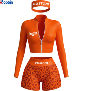 Conjuntos Deportivos Cortos de Verano Estilo Hip Hop para Mujer, 2 Piezas, Chaqueta con Cremallera y Pantalones Cortos, 100% Algodón, Transpirable, de Secado Rápido, Ecológico, Mangas Largas - Product Image 3