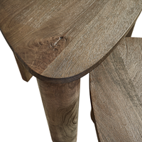 Ensemble de 2 tables basses pliantes ovales en bois de manguier massif, finition noyer, pour salon.